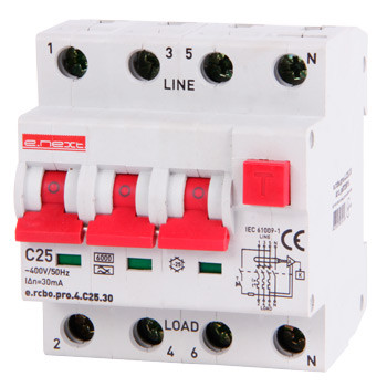 Диф.автомат e.rcbo.pro.4.C25.30 4р 25А 30мА E. NEXT