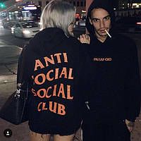 Черная толстовка с принтом assc paranoid | худи anti social social club