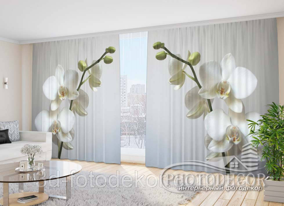 3D Фото Штори "Гілочка білих орхідей" 2,7м*2,9м (2 полотна по 1,45м), тасьма