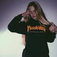 Жіноча чорна толстовка | худі з принтом thrasher magazine