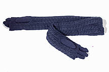 Жіночі рукавички стрейч довгі+митенка великі Сині, фото 4