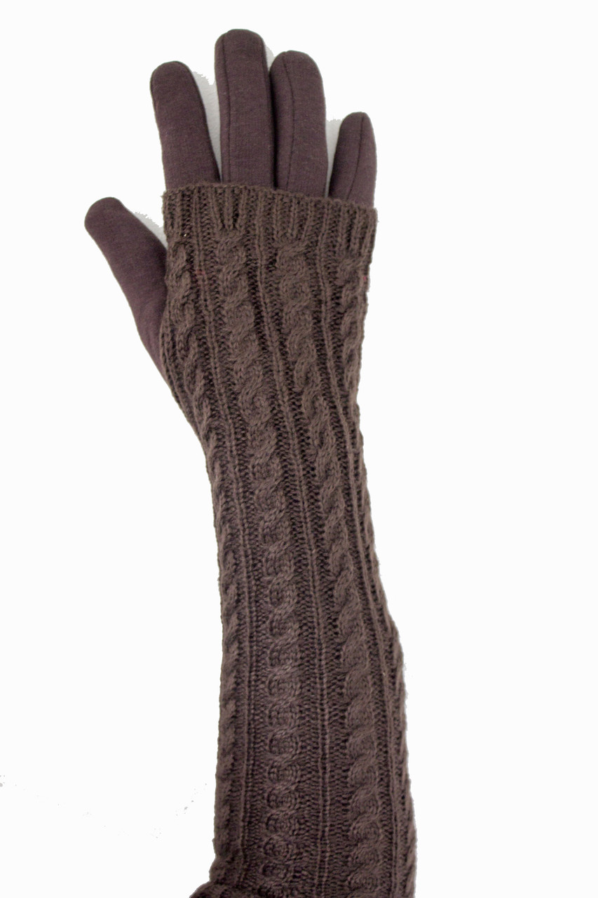 Женские перчатки стрейч длинные+митенка Коричневые - купить по лучшей ...