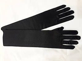 Рукавички жіночі атласні довгі чорні 37-38 см.