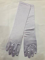 Рукавички жіночі атласні довгі бузкові фіалкові 37-38см.