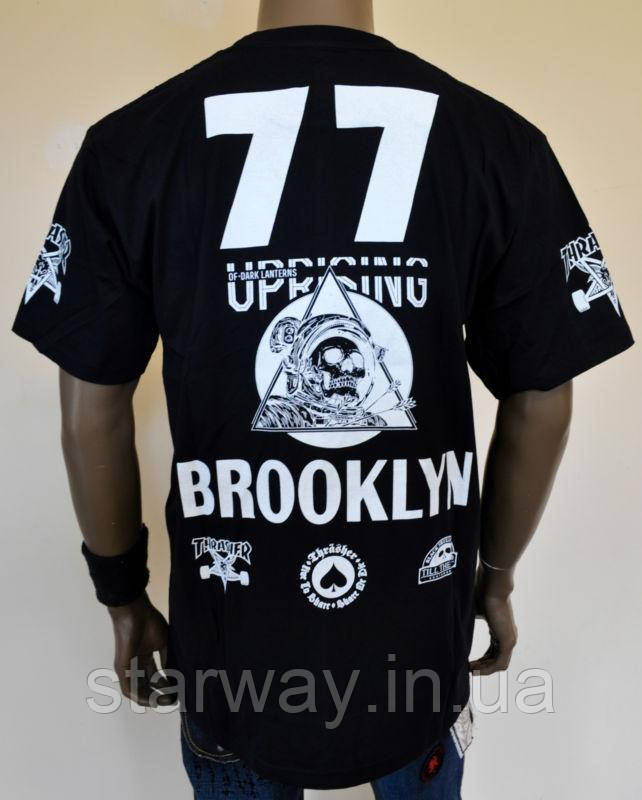 Чорна футболка thrasher brooklyn 77 logo, фото 1