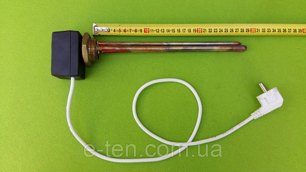 Мідний тен для чавунної батареї 1500W (Італія) на різьбі 1 1/4" (42мм) з ЦИФРОВИМ терморегулятором DALAS 3кВт, фото 1