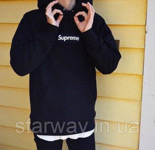 Худі з принтом supreme | чорна толстовка