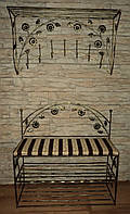 Кованый набор в прихожую"Весна-арка" (настенная вешалка,пуфик с мягким сиденьем и обувными полочками)