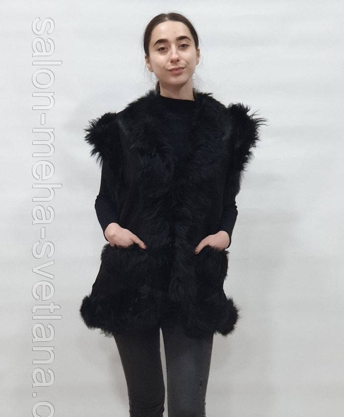 

Жилет женский из натуральной овчины длина 75см цвет чёрный 50р 52р 56р 58р 60р ОГ-118,122,130 ОБ-122,132,134