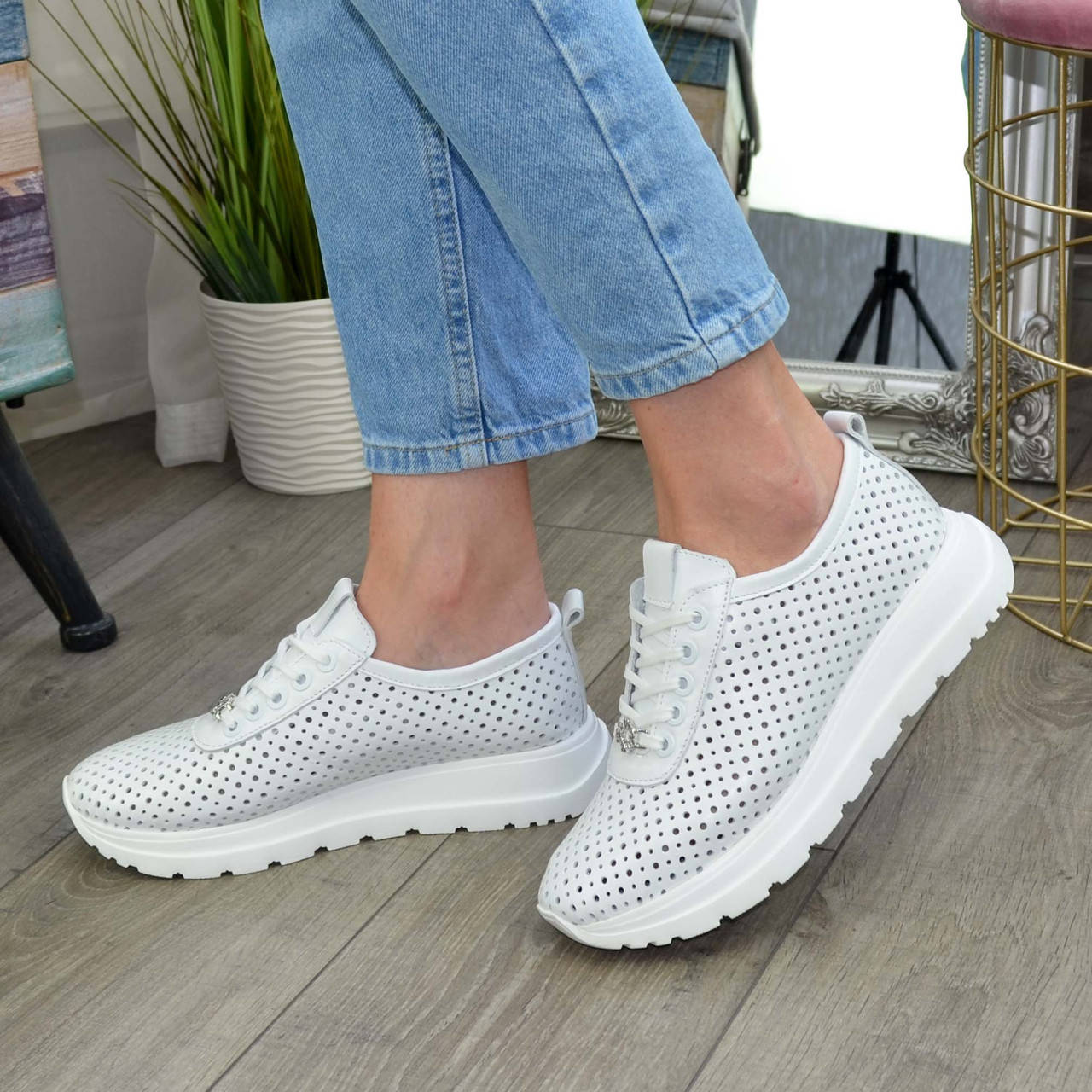 

Кроссовки белые женские, натуральная кожа, Белый