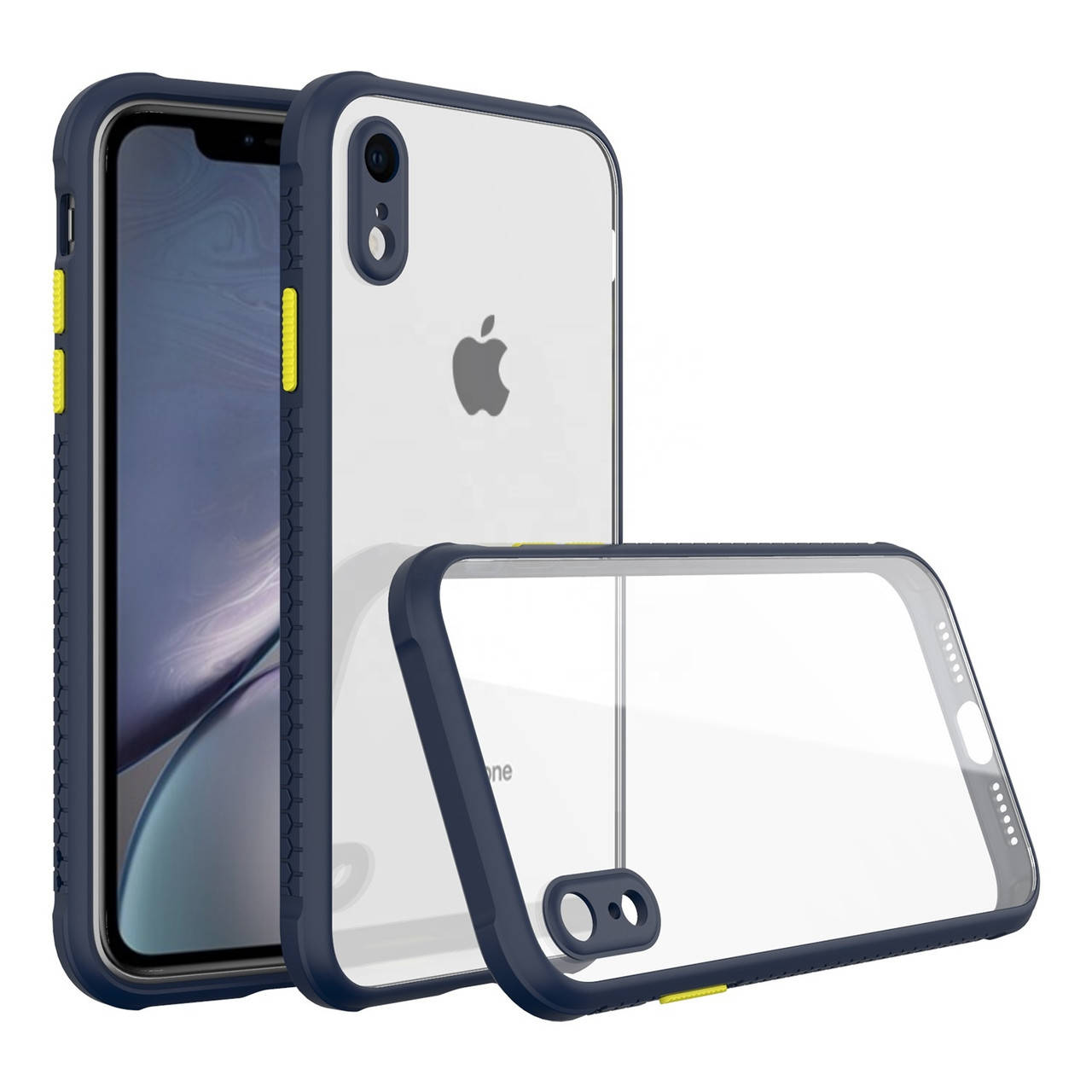 

Противоударный чехол бампер для iPhone Xr синий прозрачный защита камеры