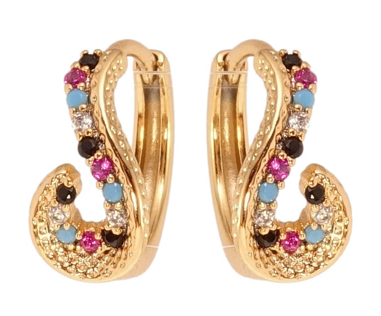 

Серьги Xuping Позолота 18K колечки "Декоративные завитки с разноцветным цирконием"