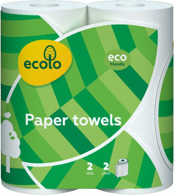 

Полотенца бумажные двухслойные Ecolo, 100% целлюлоза, 2рулона, Белый