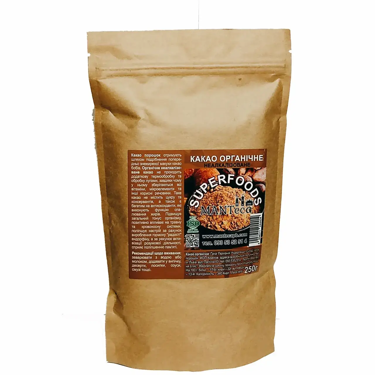 

Какао органическое неалкализированое, MANTeca, 250 г