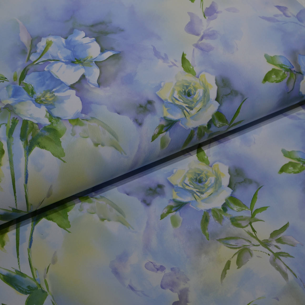 

Красивые голубые обои с акварельными цветами бумажные пара 401-03 0,53*10м, Голубой