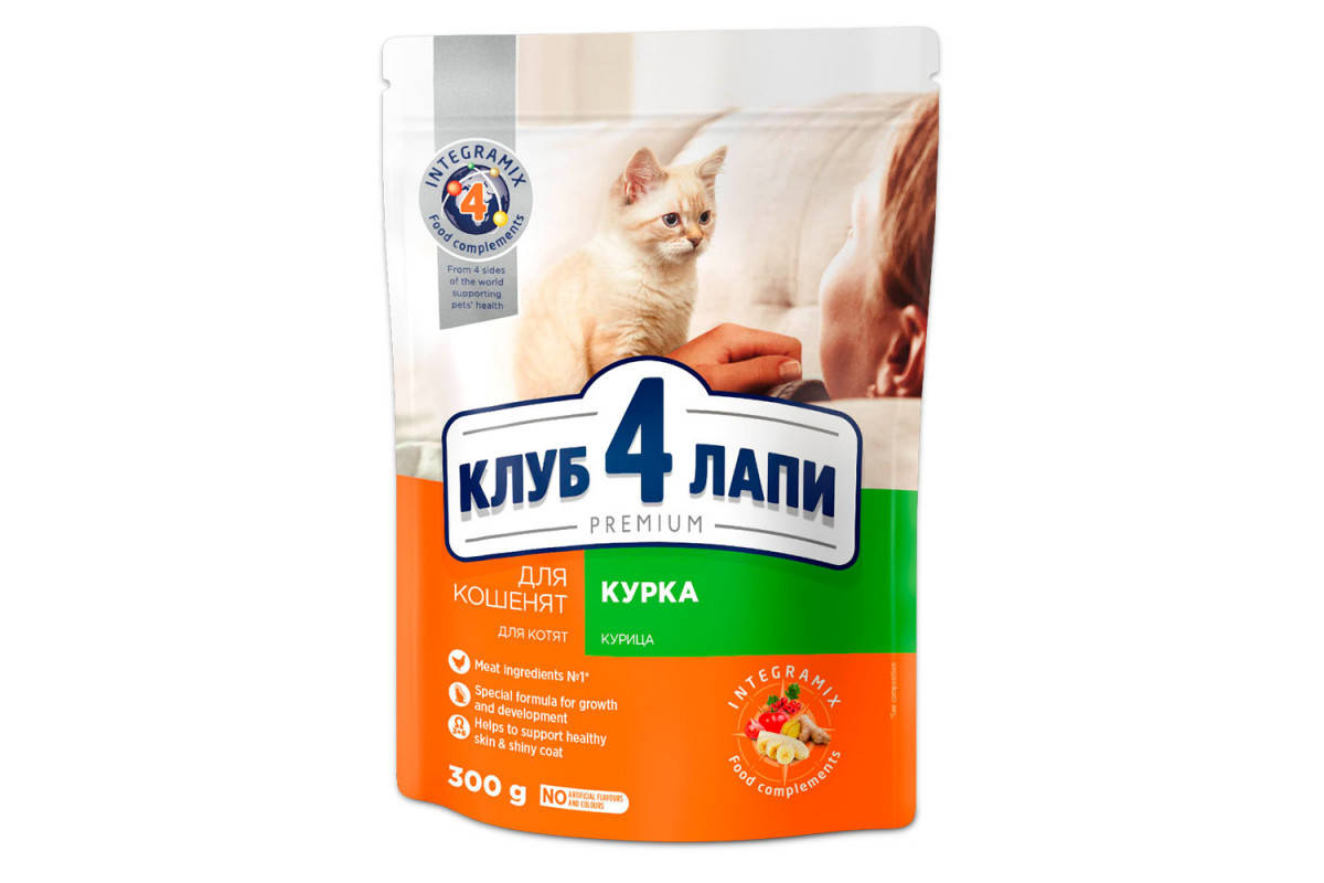 

Корм сухой КЛУБ 4 ЛАПЫ для котят "КУРИЦА" 300 г