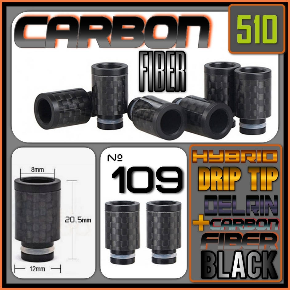 

№ 109 Carbon Fiber Hybrid Drip Tip. Дрип тип 510 Гибрид ДЕЛРИН + КАРБОН.