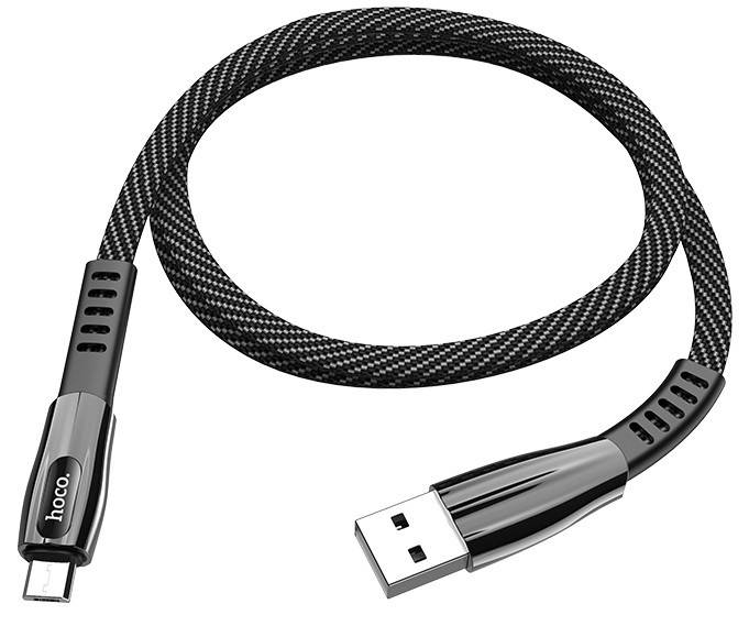 

Кабель для зарядки MicroUSB Hoco Splendor led U70 120см |2.4A| Серый