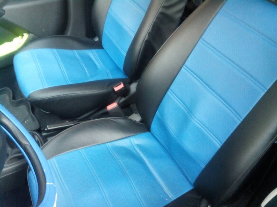 

Синие Чехлы на сиденья из кожзама , Автоткани, экокожа, Комбинированные, пилоты ВАЗ 2101