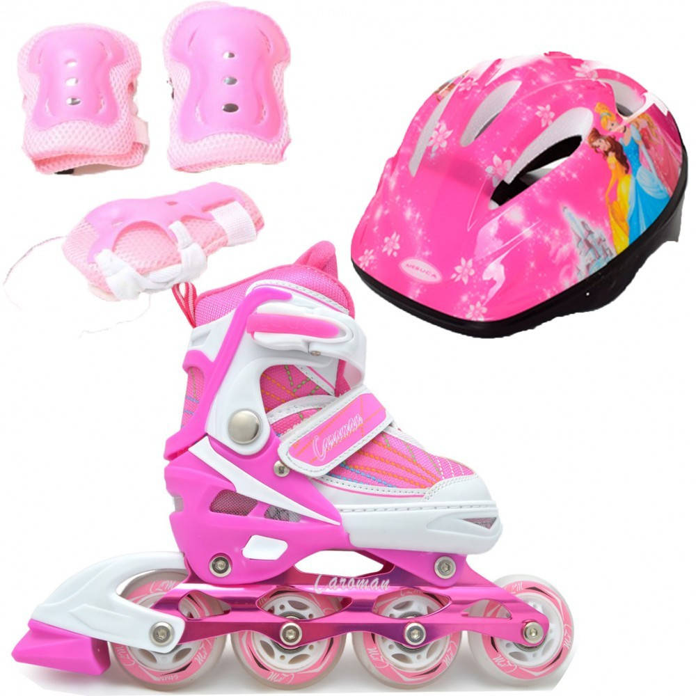 

Роликовые коньки детские раздвижные Набор Caroman Combo Disney (защита+шлем) 27-31, Princess Pink (розовый)