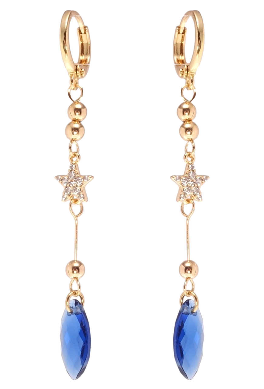 

Серьги Xuping Позолота 18K подвески на колечках "Кристальные звезды с синими фианитами"