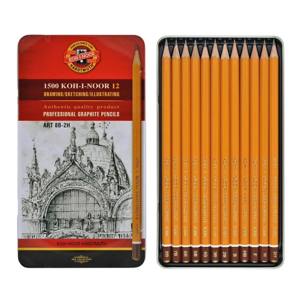 

Набор чернографитных карандашей в металлической коробке Koh-i-Noor Art 8B-2H 1500