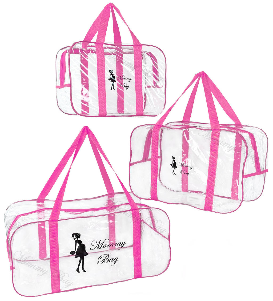 

Набор из прозрачных сумок в роддом Mommy Bag, размеры - S, M, L, цвет - Розовый