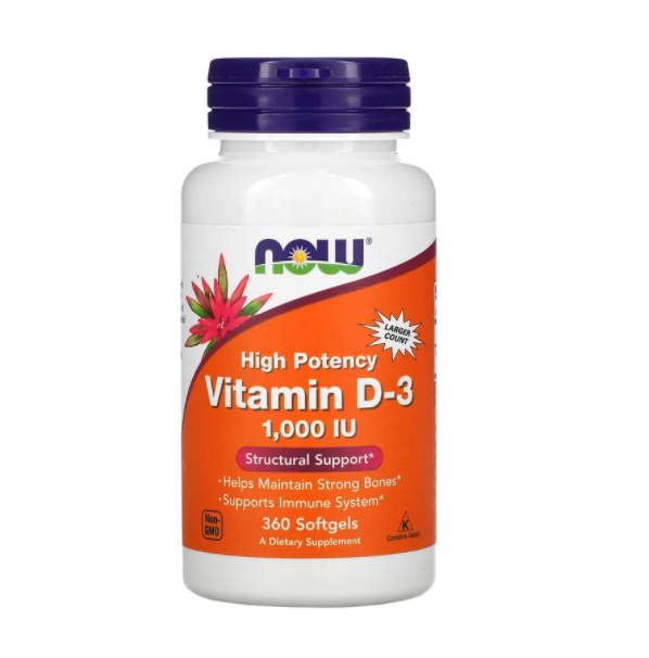 

Витамин Д3, Vitamin D-3, Now Foods, 1000 МЕ, 360 капсул