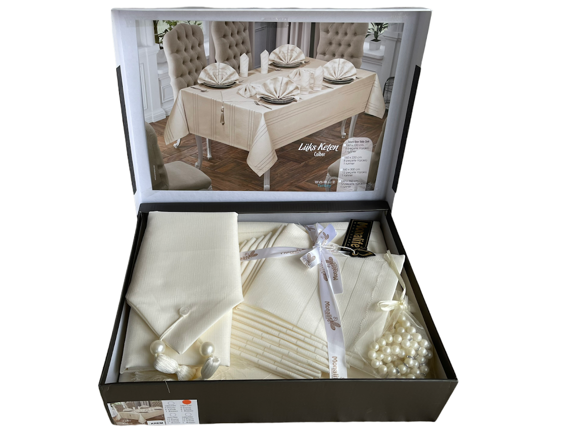 

Скатерть c салфетками Monalife Luks Cream 160-220 см полиэстер кремовая, Кремовый