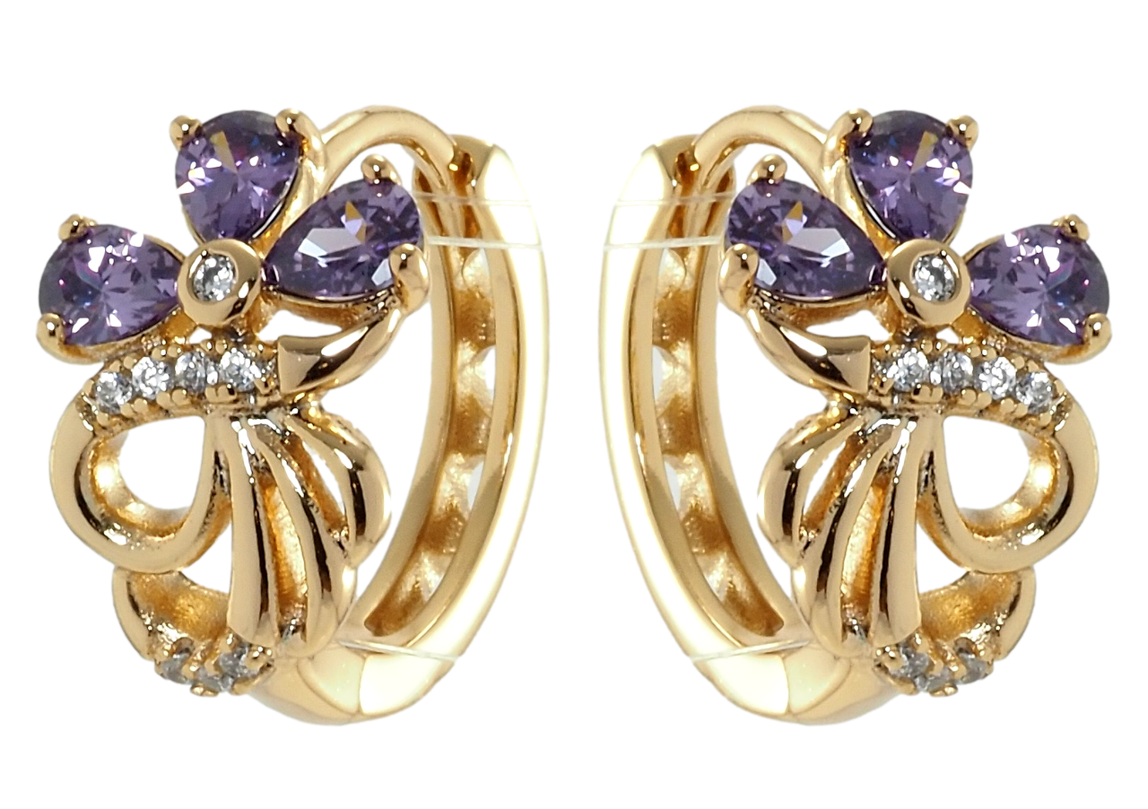 

Серьги Xuping Позолота 18K колечки "Цветочки с сиреневыми фианитами"
