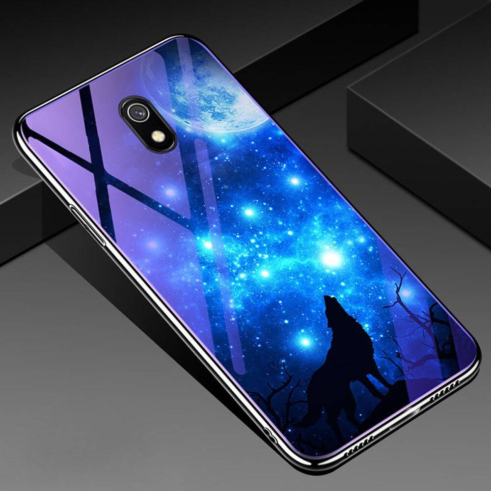 

Чехол Glass-case для Xiaomi Redmi 8A бампер накладка Wolf