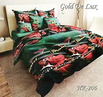 

Полуторное постельное белье детское для мальчиков гонки, Зелёный