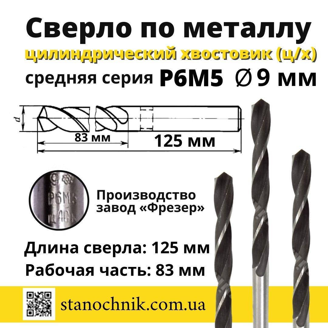

Сверло ц/х по металлу 9 мм спиральное с цилиндрическим хвостовиком Р6М5
