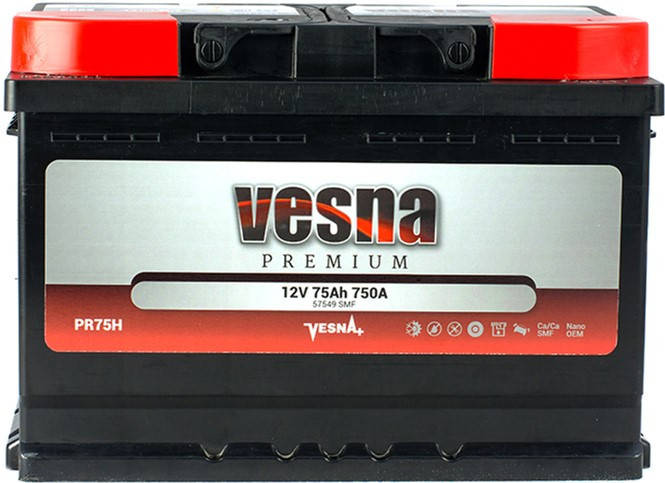 

Автомобильный аккумулятор 75Ah/12V 720A Vesna Premium Euro (0) (415 075)