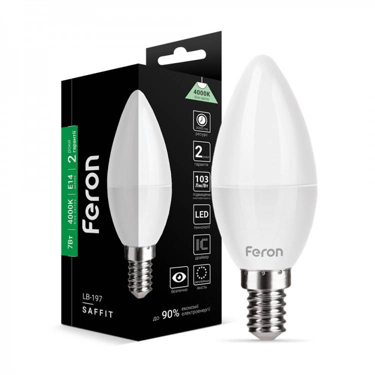 

Лампа LED свеча 7W E14 яркий свет LB-197 Saffit Feron