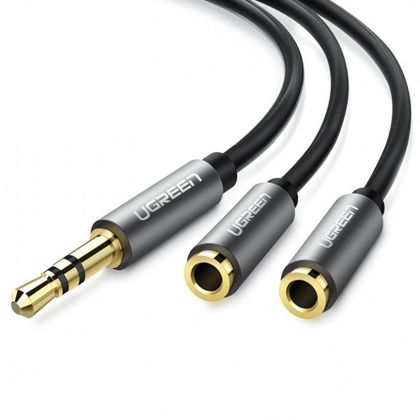 

AUX 3.5mm разветвитель/сплиттер Ugreen AV123 аудио кабель (Чёрный с серебристым, 20см), Черный