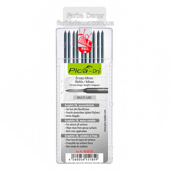 

Сменные грифели PICA Dry, твердость 2В, серый графит (10 шт)