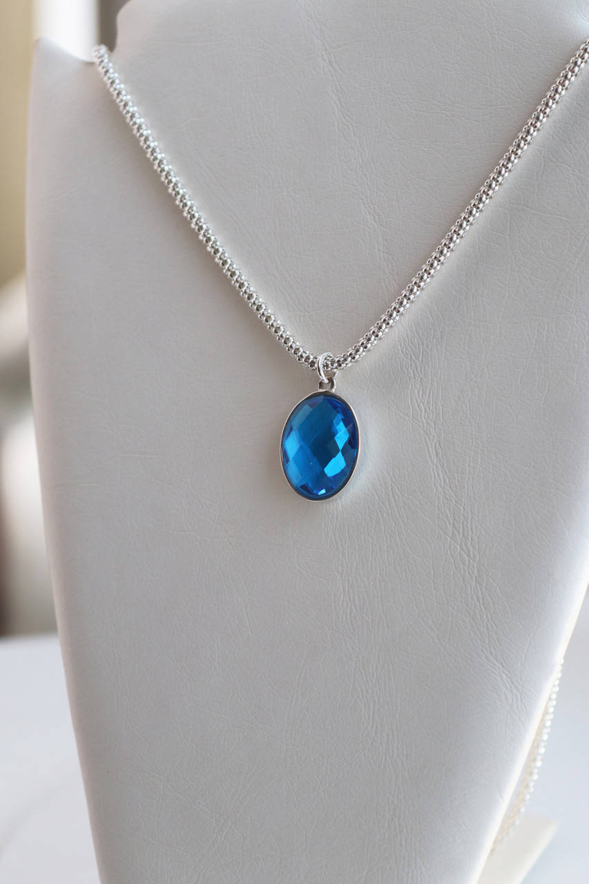 

Серебряный Кулон Изабель с Цепочкой и Гидротермальным Аквамарином DARIY 174