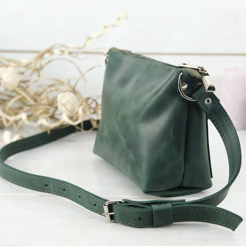 

Женская небольшая сумка из натуральной кожи crazy horse зеленая, Зелёный