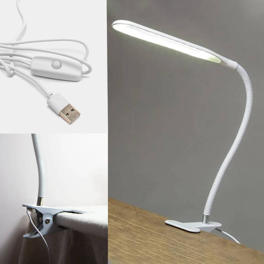 

Настольная лампа на прищепке / Гибкая светодиодная LED лампа с USB, Белый