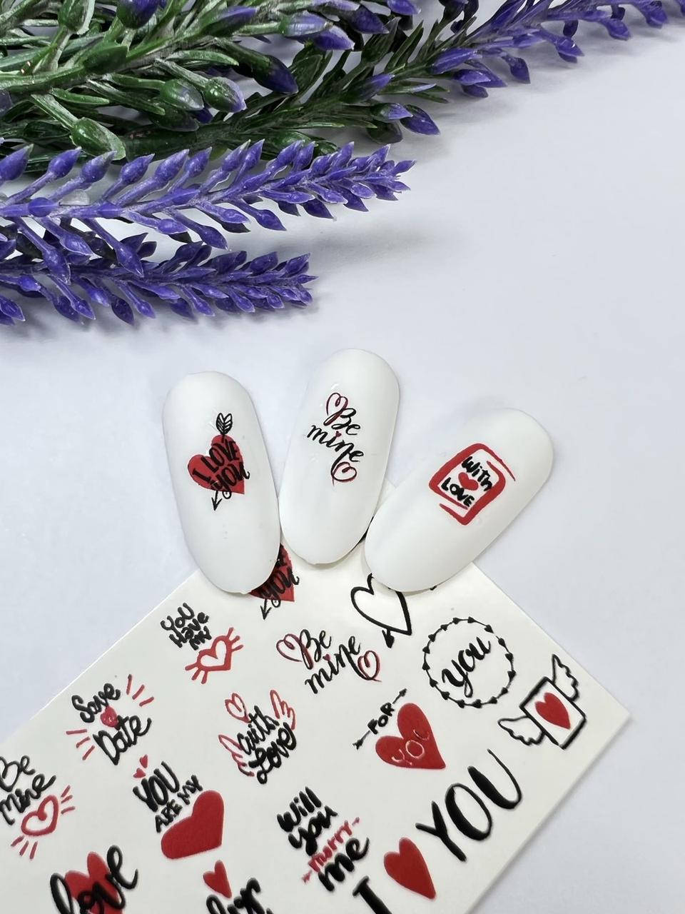 

Водные слайдеры для дизайна ногтей надписи про любовь S1263