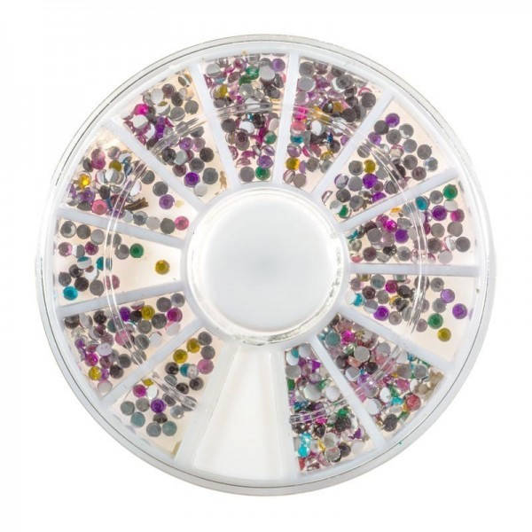 

Стразы для ногтей в контейнере карусель, круглые разного цвета