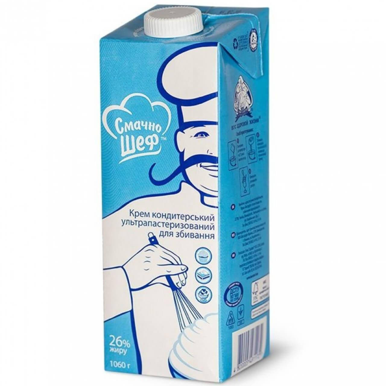 

Сливки кондитерские 26% ТМ Смачно Шеф 1 л