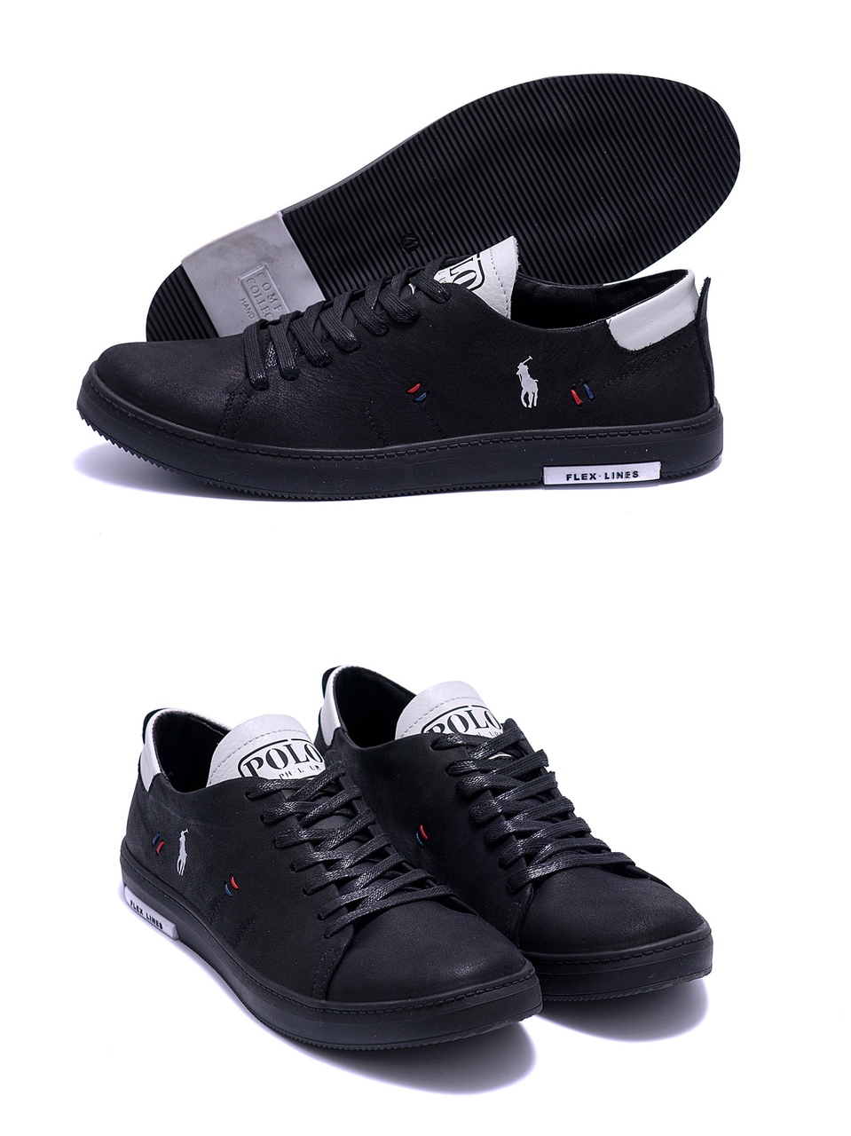 

Мужские кожаные кеды из натуральной кожи Polo Black and White, Черный