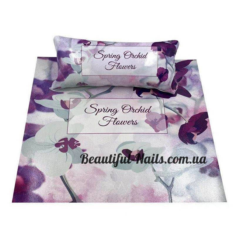 

Подлокотник для маникюра с ковриком, с рисунками(Орхидеи), Золотистый