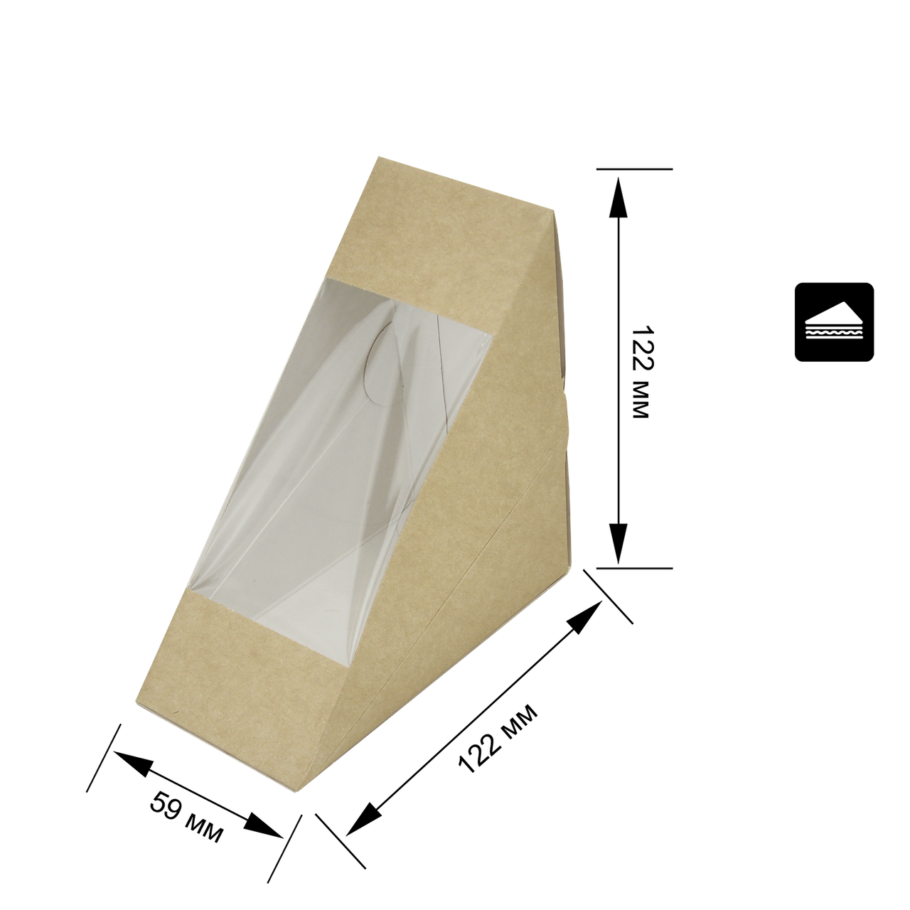 

Упаковка для сендвича с прозрачным окном крафт 122х122х59 мм