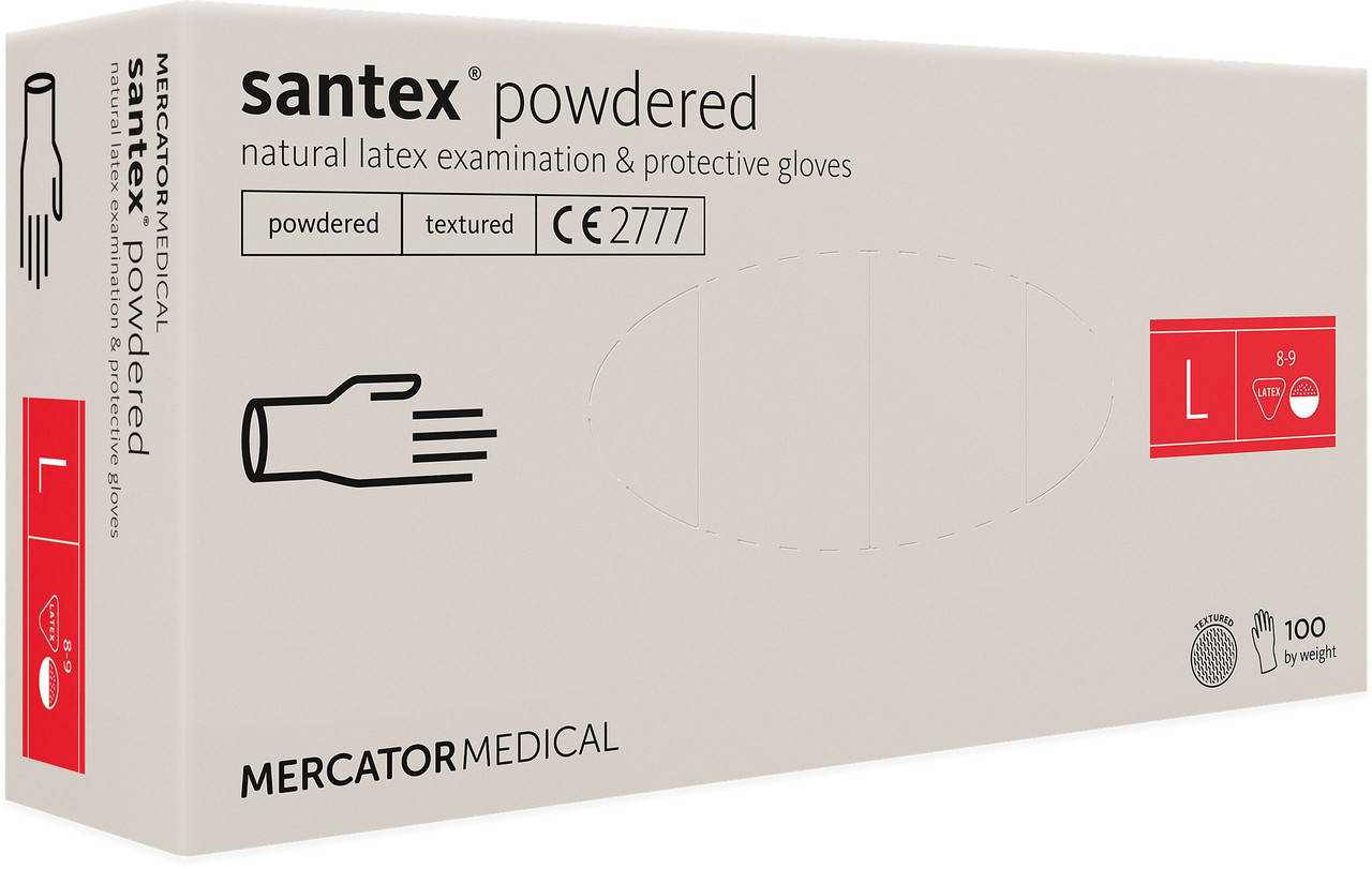 

Перчатки латексные Santex® Powdered нестерильные опудренные кремовые, Белый