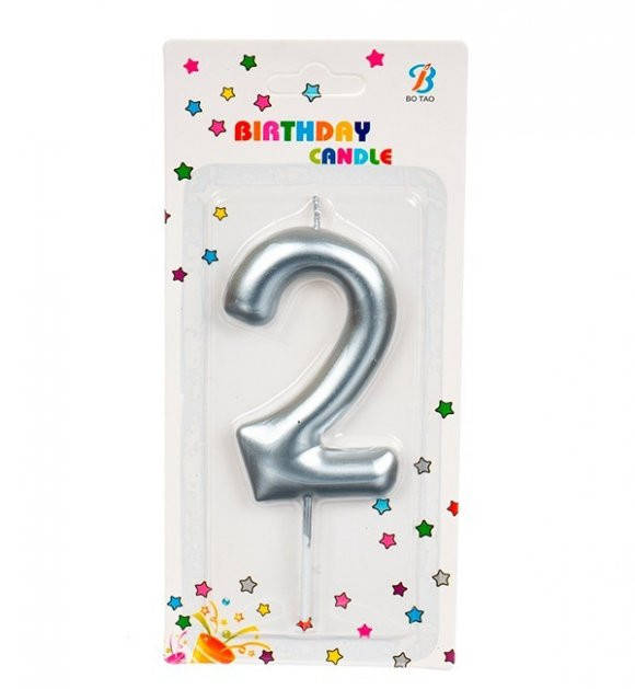 

Свеча для торта цифра 2 матовое серебро