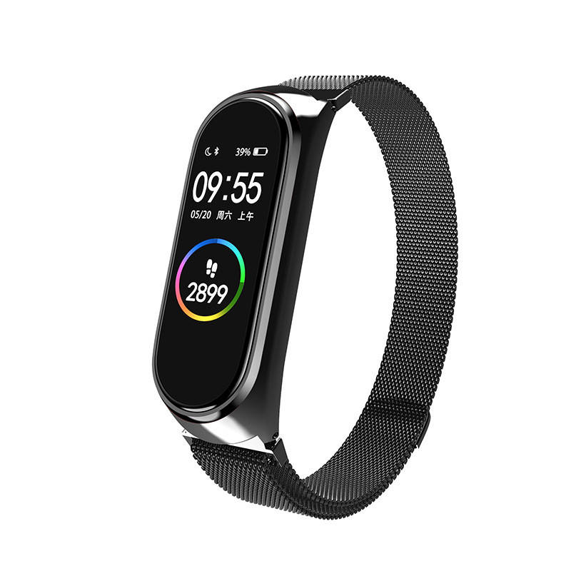 

Mi band 5 ремешок металлический ми бенд 6 миланская петля черный
