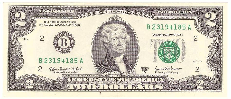 

Банкнота США 2 доллара 2003 г. ПРЕСС - редкая